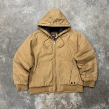Dickies Canvas Jacket Mens Large Brown Quilted Lined Full Zip Duck Canvas Hooded