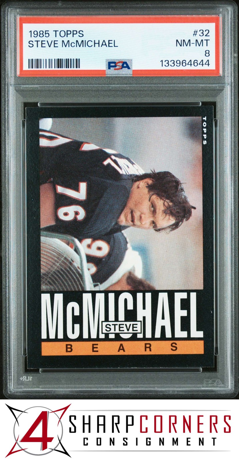 1985 TOPPS #32 STEVE "MONGO" McMICHAEL RC BEARS HOF PSA 8