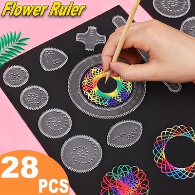28pcs Spirograph Ruler Set Geometric Ruler Mathematical Roulette Drawing Tools