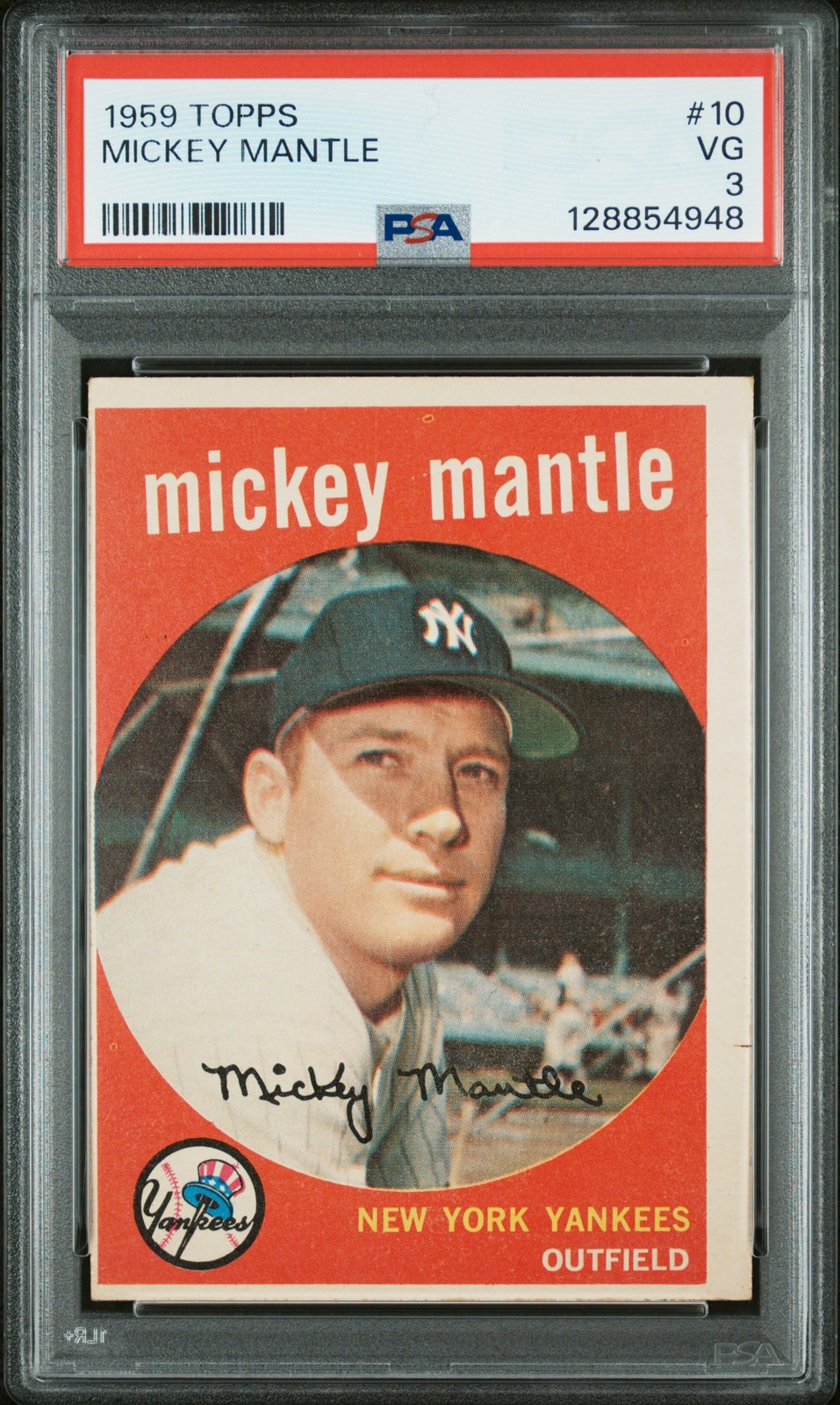 1959 Topps #10 Mickey Mantle PSA 3 VG SHARP New Label
