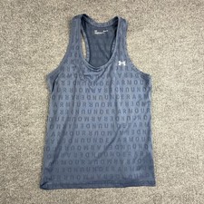 Under Armour Tank Top Mens Medium Blue Allover Logo Racerback Training 1366938