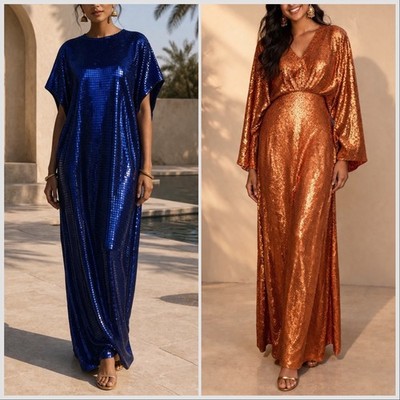 H&M HM Bronze Rust Sequined Maxi or Royal Blue Hotflix Kaftan DRESS Limited  Edit | eBay