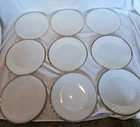 9 Vintage Fire-King White Swirl Dinner/ Lunch Plates 9” Milk Glass Gold Trim USA