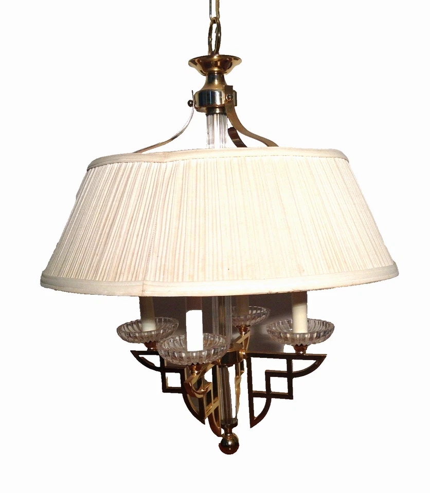 Vtg MCM Brass & Glass Chandelier 4 Arm  26" tall x 13.5" Across Lighting Decor - Image 3 of 4