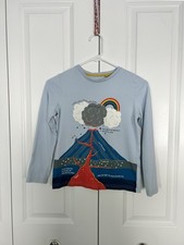 Mini Boden kids 8-9 years volcano weather graphic long sleeve shirt blue