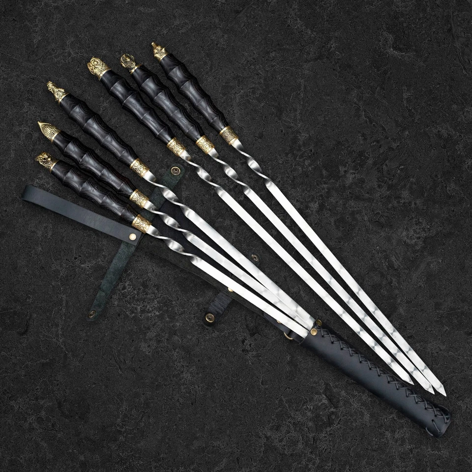 6Pcs BBQ Steel Stainless Skewers Set Grill Barbecue Kebab for Mangal "BORR" - Image 2 of 4