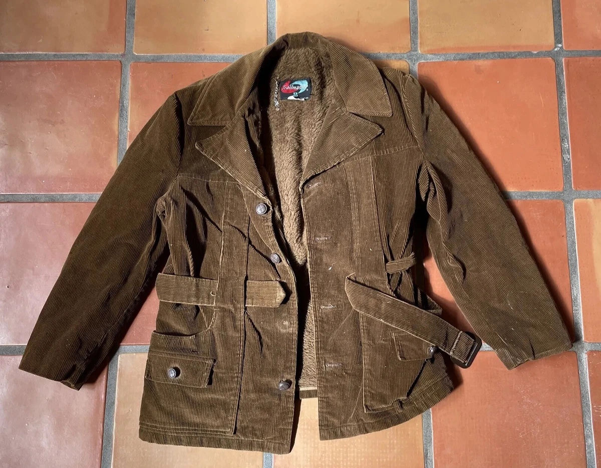 Vintage TRAILMASTER Los Angeles New York Mens Medium Brown Corduroy Jacket Lined