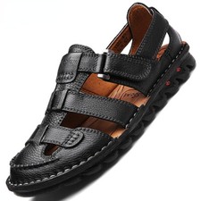 Summer Men Leather Sandals Soft Genuine Leather Walking Beach Slippers