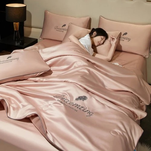 Luxury Embroidery Simple Cool Ice Rayon Quilt Breathable Quilts Cool Bedding Set - Picture 21 of 22