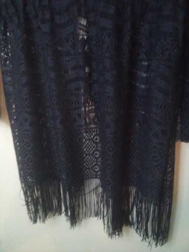Dotti Cardigan Sweater Women S Long Sleeve Fringe Lace Open Tie Front Black - Picture 15 of 16