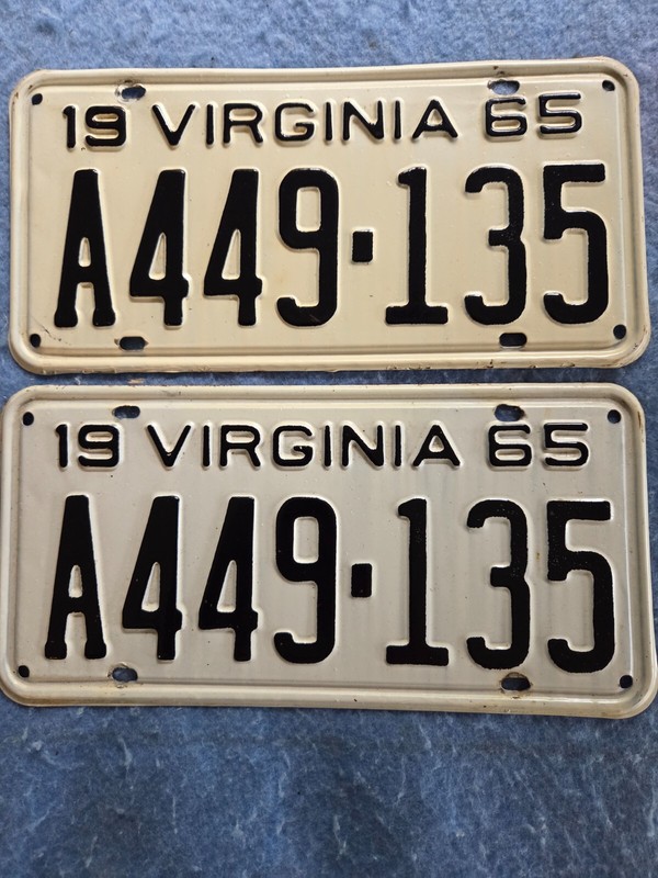 1965 Virginia License Plates Matching Set