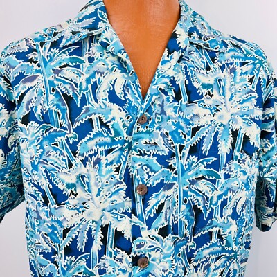 Water Blocks Hawaiian Aloha Large Shirt Palm Trees Tie Dye Tropical