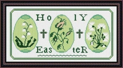 Lady In Thread HOLY EASTER Cross Stitch Chart Quaker flower motifs / eggs 