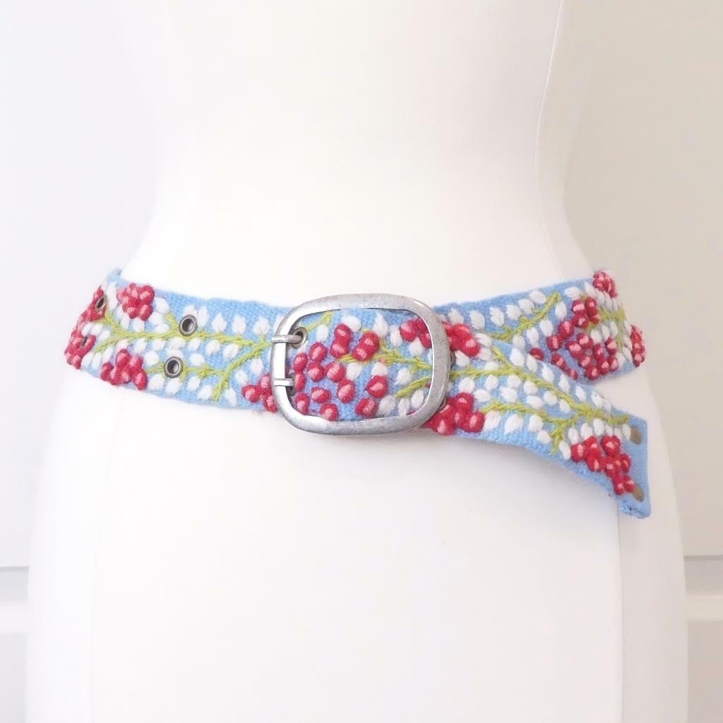 Jenny Krauss Leaves on Vines in Blue Embroidered Wool Belt  display picture 2