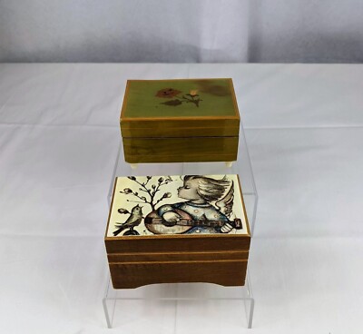 2 Music Boxes Swiss Musical Movement Impossible Dream & Reuge Brahms Lullaby