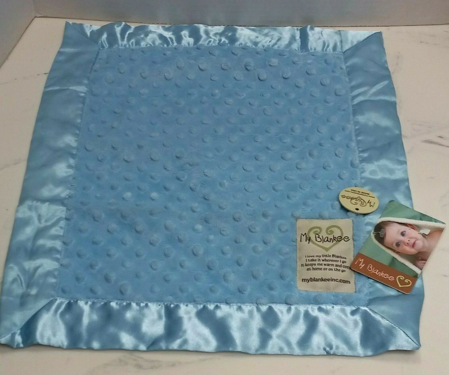 MY BLANKEE Blue Velour Minky Dot Satin Lovey Security Baby Blanket Blanky  14x17" | eBay