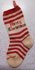 Vintage Authentic 1955 Mini Merry Christmas Knit Stocking Ornament 6"
