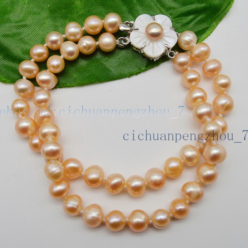2 Rows 7-8mm Natural Pink Akoya Real 