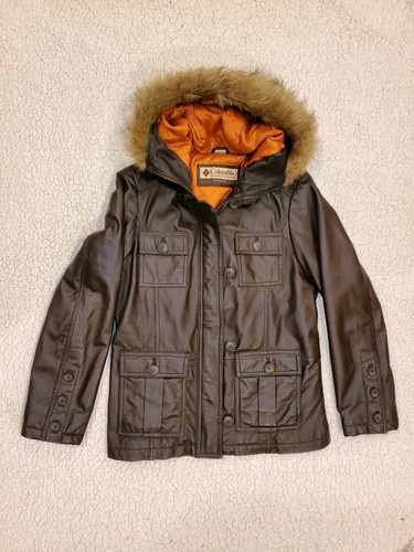 Medium Brown Leather Coat Jacket Fur 