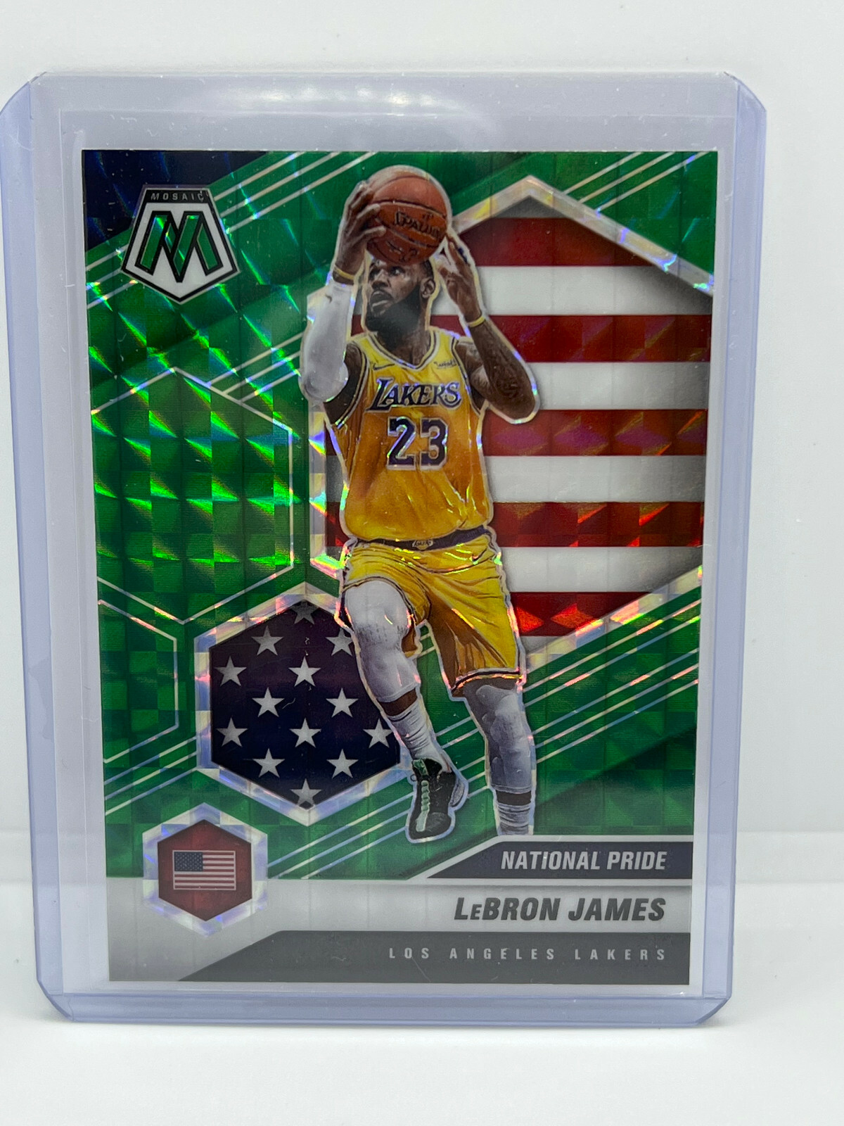 2020-21 Mosaic Green Prizm LeBron James National Pride Card SP