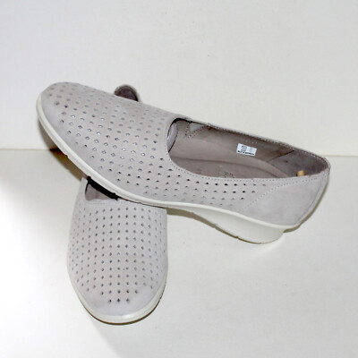 Ecco Felicia Women Shoes size 10 gravel gray perforated suede low wedge