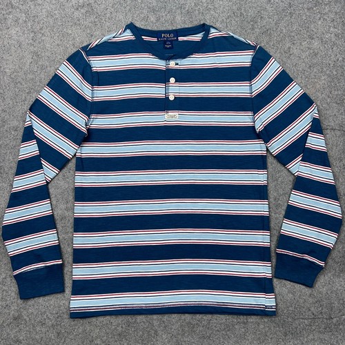 Polo Ralph Lauren Shirt Boys Large 14-16 Blue Striped Henley Long Sleeve Tee - Picture 2 of 11