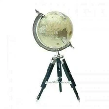 Vintage World Map Globe White Ocean Earth Rotating Globe W/ Wooden Tripod stand