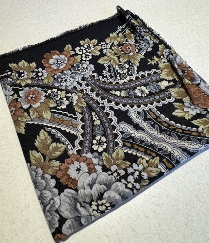 Vintage Lightweight Wool Black Scarf - Liz Claiborne, Floral, 33 inch square - Picture 4 of 4