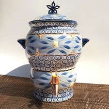 Beverage Drink Dispenser Temp-tations Old World Blue Samovar w/ Lid 1.5 Gallon