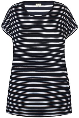 Shirt T-Shirt Jersey Damen kurz Arm gestreift marine/weiß elastisch Freizeit
