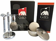 GBS Shaving Gift Set with Merkur Safety Razor and Chrome Bowl with Lid