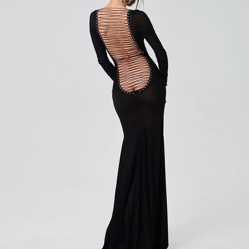See-Through Mesh Maxi Bodycon Dress Party Evening Sheer Sexy Nightdress Women - Bild 6 von 26