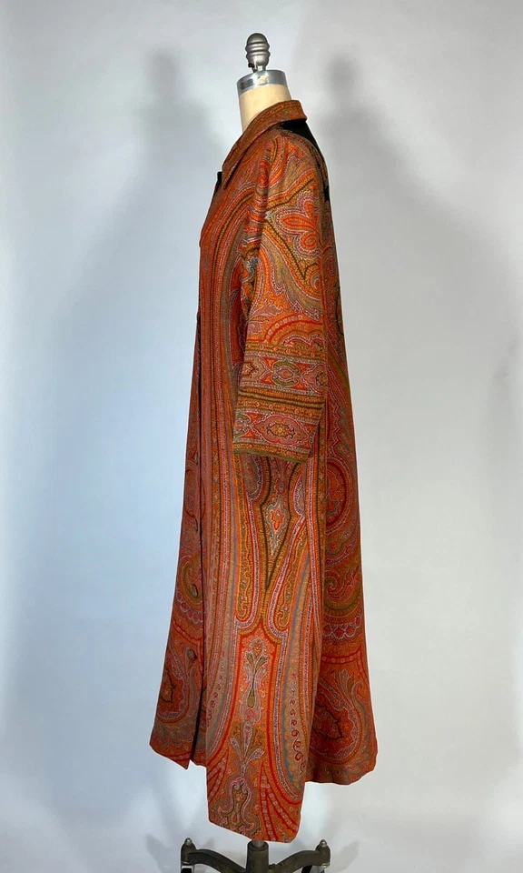 Antiguo/Vintage RARO Paisley Buta Estampado Tejido a Mano Lana Largo Abrigo Talla M Foto 3 de 4