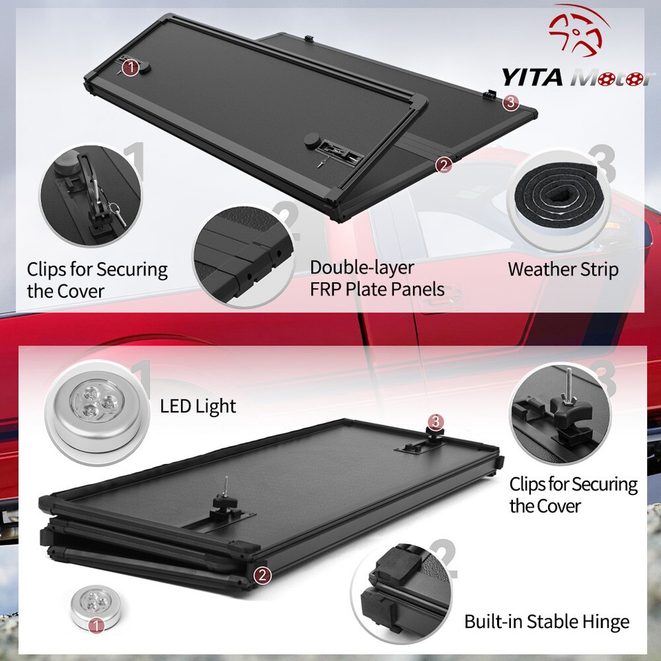 5FT Hard TriFold Tonneau Cover Truck Bed For 2024 Toyota