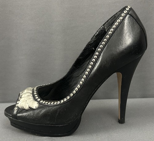 BCBG BLACK PEEP TOE HIGH HEEL SHOES - Women's Size EU 39 - UK 6 - Picture 4 of 15