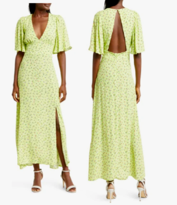 Zelda Floral Flutter Sleeve lime green floral Dress AFRM New M open back midi | eBay Zelda Floral Flutter Sleeve lime green floral Dress AFRM New M open back midi | eBay