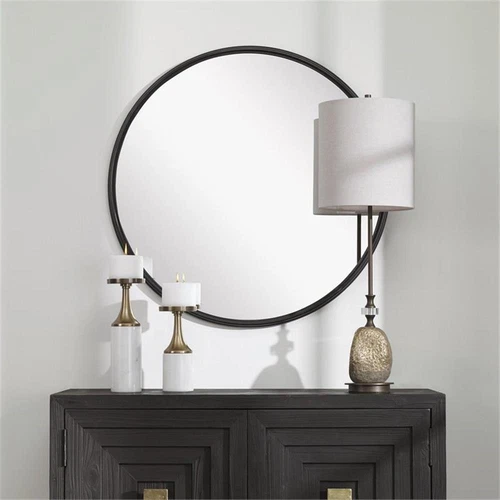 Uttermost Belham Round Solid Iron Metal and MDF Mirror in Aged Black - Picture 6 of 8