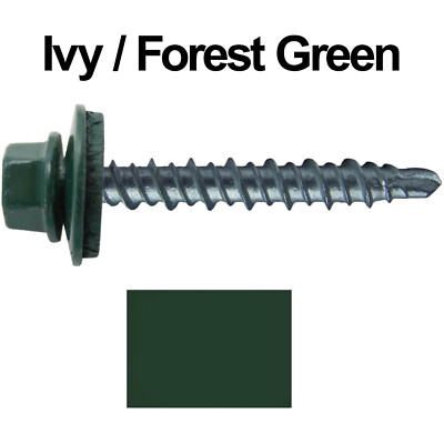 10 x 1-1/2'' IVY/FOREST GREEN Hex Head Mini Driller Sheet Metal Roof Screw