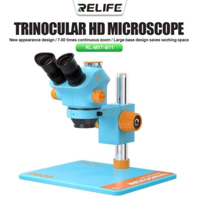 Relife RL-M5T-B11 7-50X Continuous Zoom HD Optical Trinocular Microscope for PCB