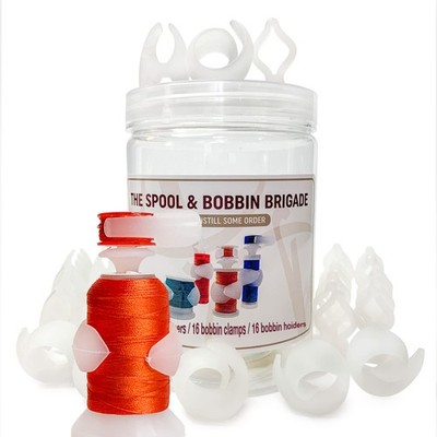 Semi Clear Thread Storage System, 48pc Set Includes 16 Spool Huggers, 16 Bobb...