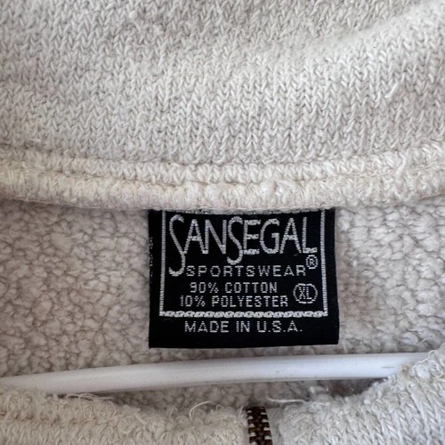 Vintage Sansegal Sportswear USA Off-White Fleece 1/4 Zip Sweatshirt XL image 3