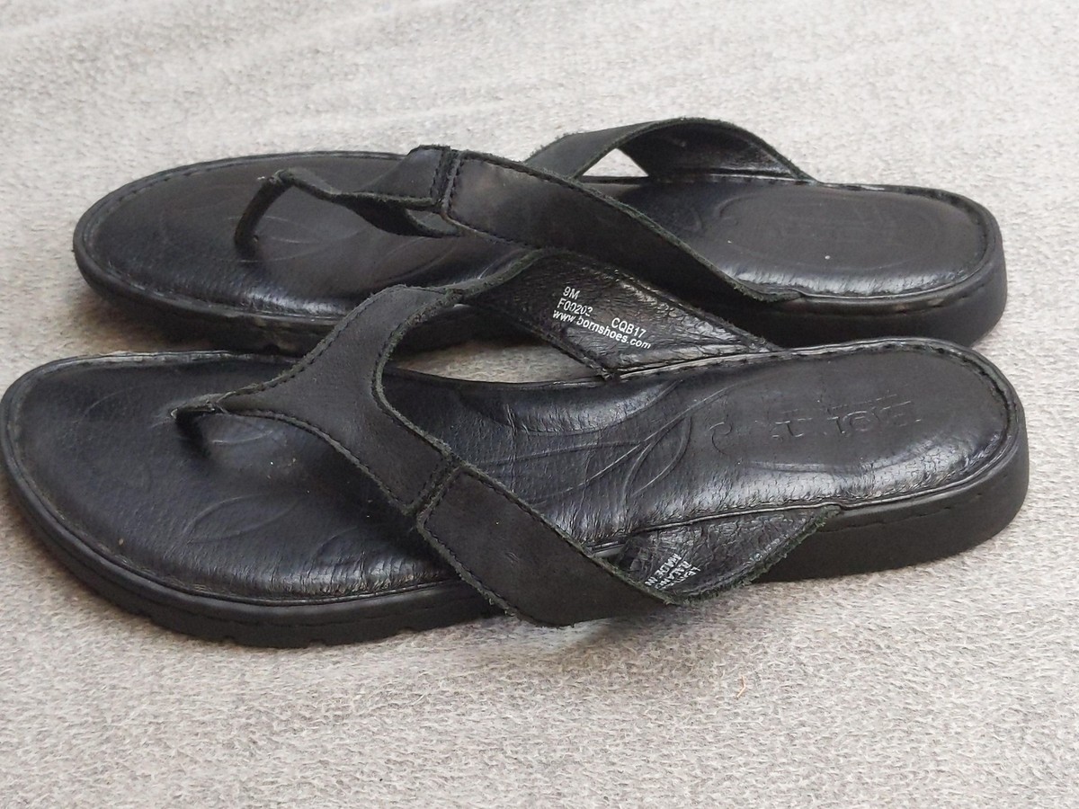 Born Shoes Mens Size 9 Black Leather Flip Flop Sandals 
