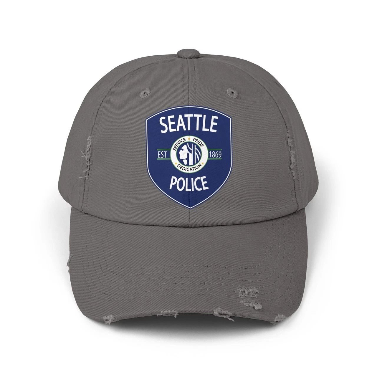 Seattle Washington Police Patch Distressed Cap - Law Enforcement Small Emblem