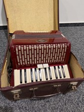 Vintage Akkordeon Weinrot voll funktionsf&auml;hig mit Koffer 2 Register