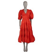 73274 auth ZIMMERMANN tomato red polyester 2024 PLEATED MIDI Dress 0 XS