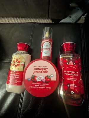 Bbw Strawberry Pound Cake Lotion Body Butter Shower Gel And Travel Size Spray