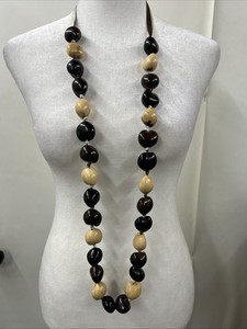 Hawaiian Kukui Nut Necklace 44 Inches Black Brown Beige