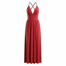 Red Halter Maxi Dress XL Cross Back Summer Beach Vacation Dress