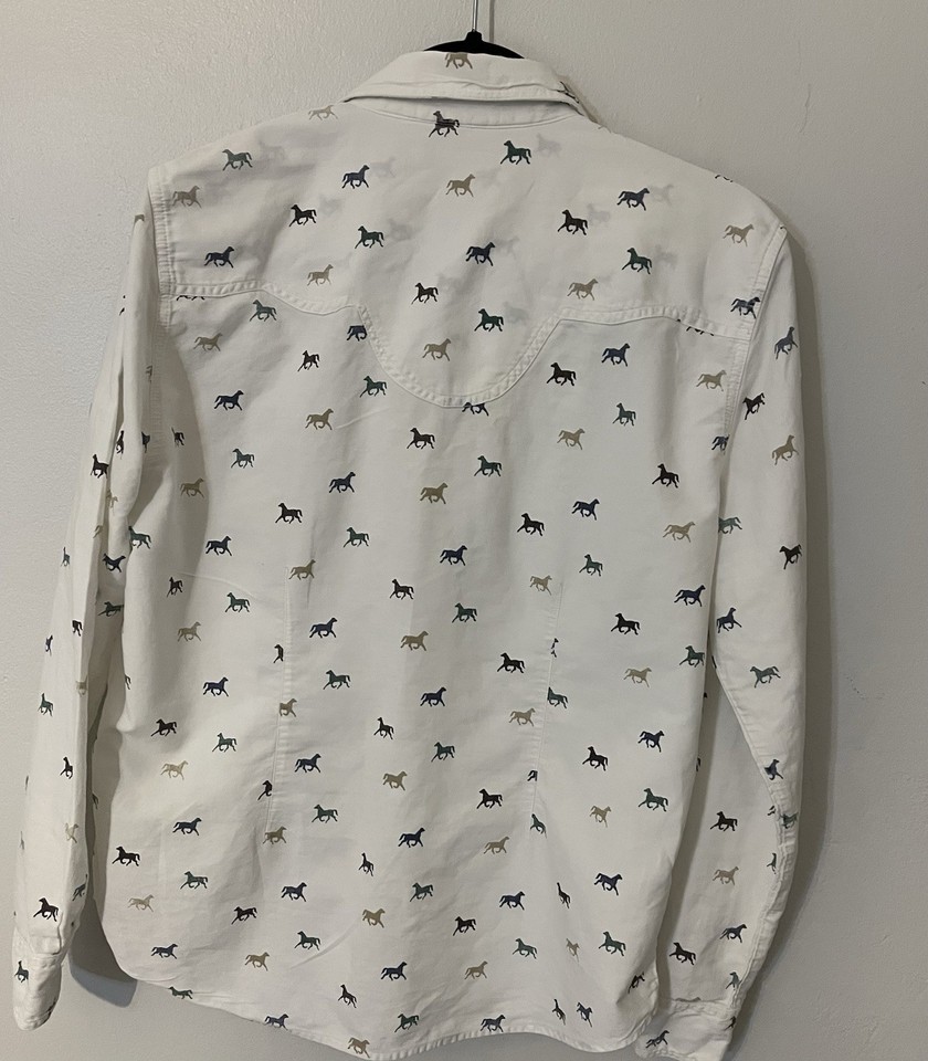 Western Horse Print Shirt Women’s Medium Cowboy Ranch Button Up Cotton ...