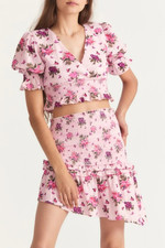 LoveShackFancy Varana Smocked Floral Print Cotton Mini Skirt Women s S 4 Short